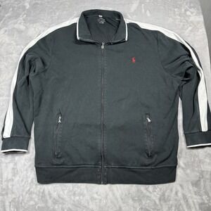 Polo Ralph Lauren XXL Track Jacket Mens Black White Stripe Full Zip Pony Logo